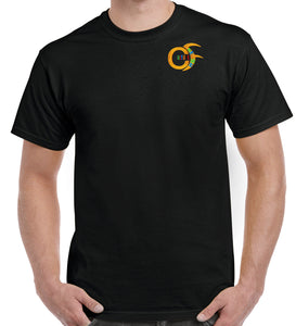 Black or White "Round Neck",  Short Sleeve T-Shirt with Small Multicolored Culturefresh Logo to Left Chest.